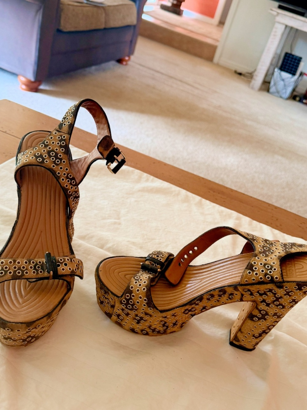Givenchy Brown Eyelet-Embellished Platform Sandals